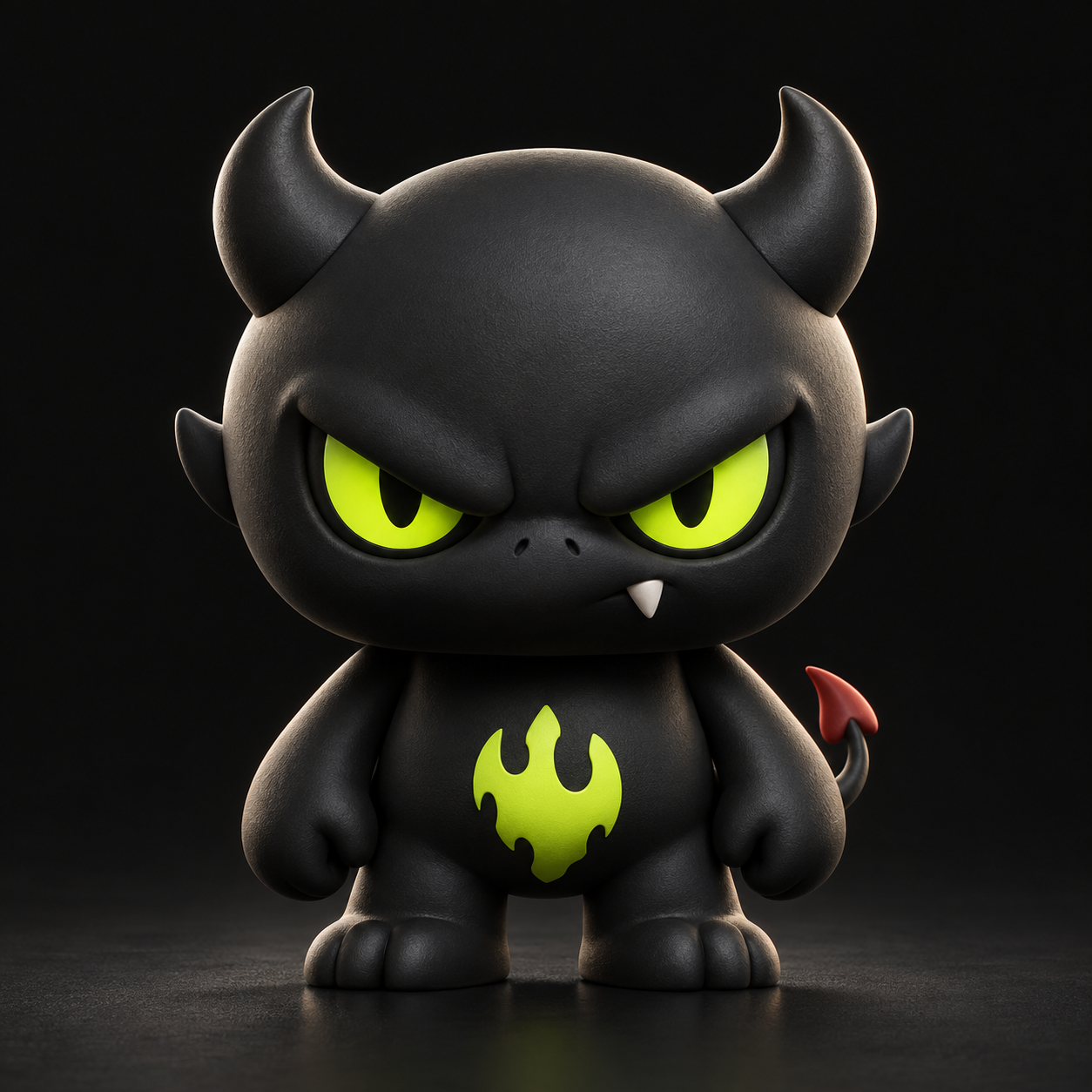 AngryEvil 原創概念公仔，黑色短角小惡魔配螢光綠眼睛